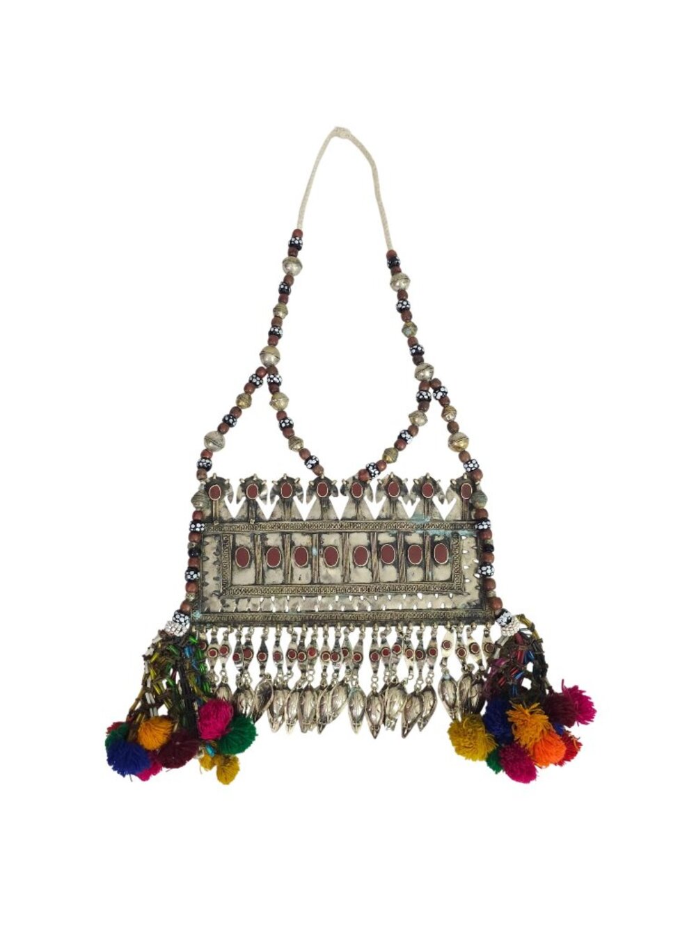 Tribal-Inspired Multicolor Tassels Rectangular Pectoral Plate Turkmenistan